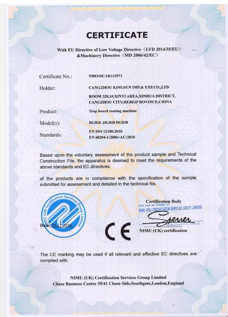 China Hebei Jinguang Packing Machine CO.,LTD certificaciones